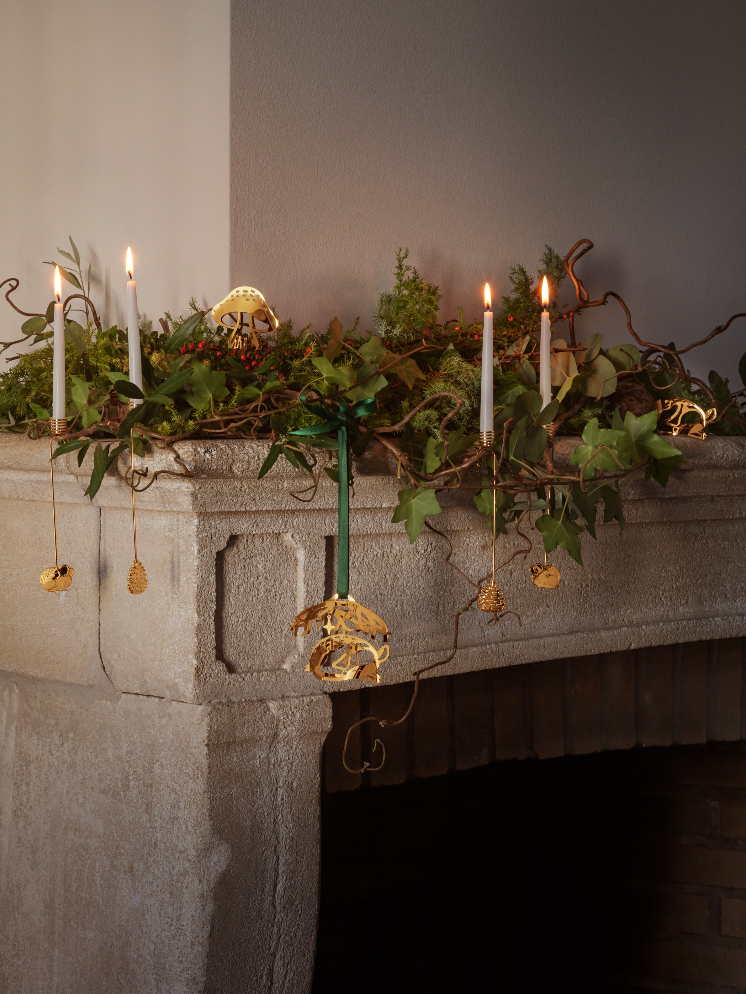 Holiday Ornament Mushroom, Gold Plated Brass