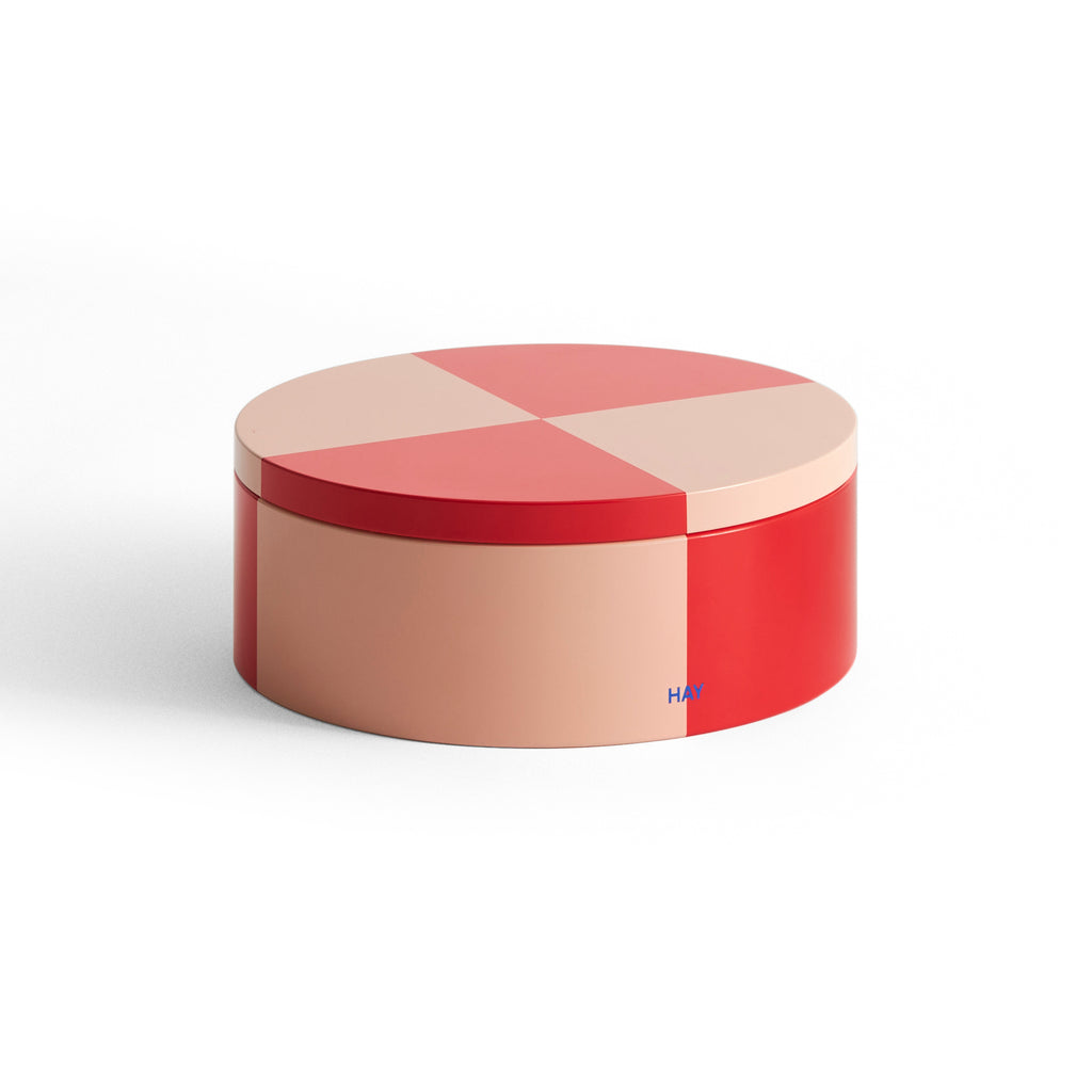 Tin Container Round - Red and soft pink
