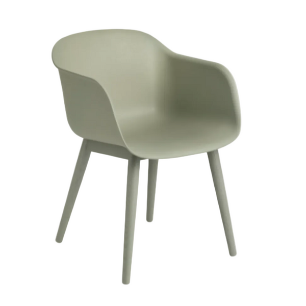 Fiber Armchair Dusty Green, Wood Base