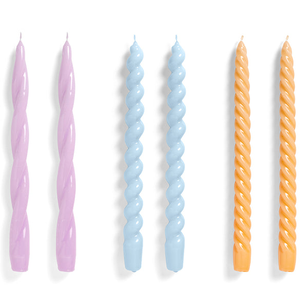 Candle Long Mix Set of 6 Lilac Light blue Dark peach