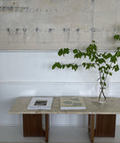 Androgyne Lounge Table, Dark stained oak / Kunis breccia sand