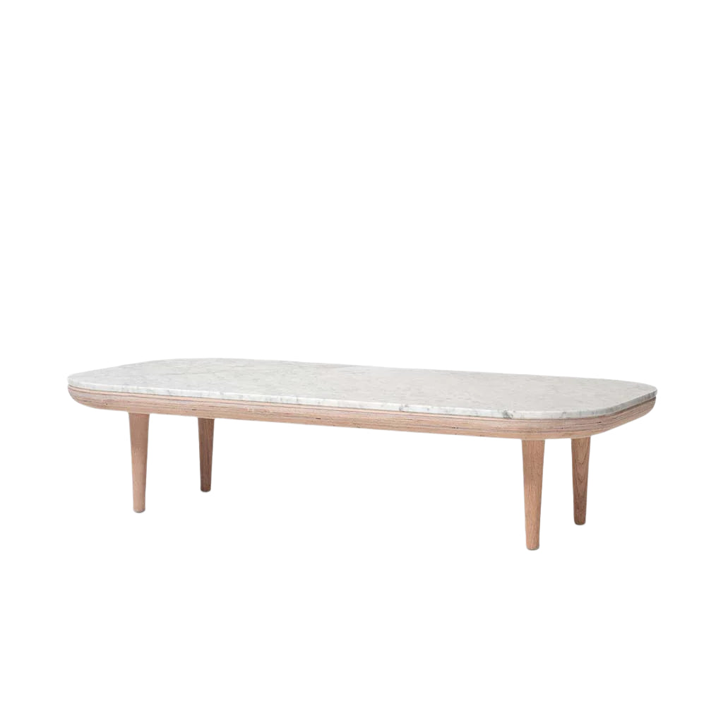 Fly Lounge Table SC5, Long - White Oiled Oak w. honed Bianco Carrara marble