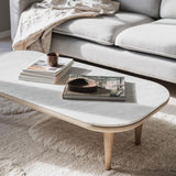Fly Lounge Table SC5, Long - White Oiled Oak w. honed Bianco Carrara marble