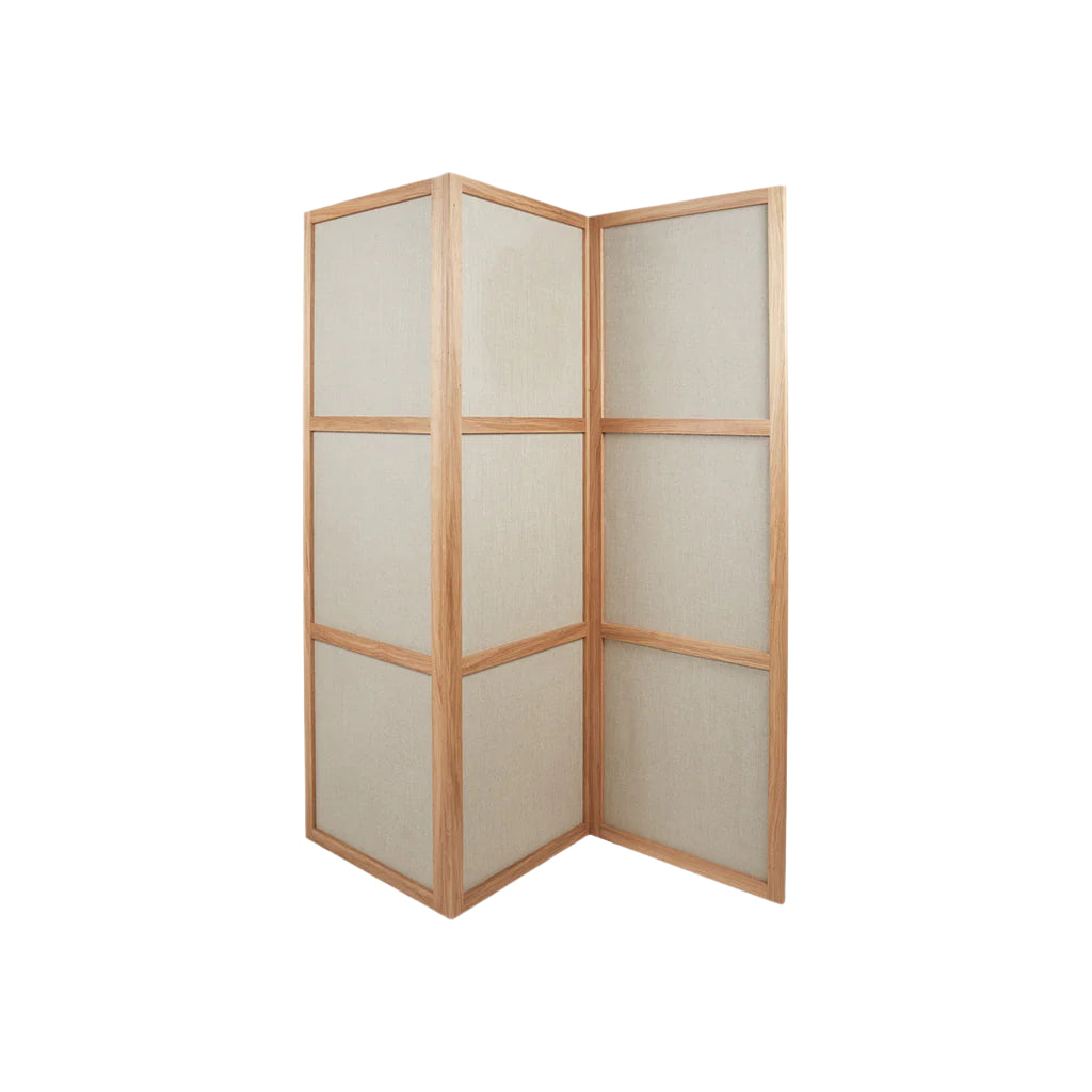 Frame Room Divider - Natural Oak - Linen - Three Panels